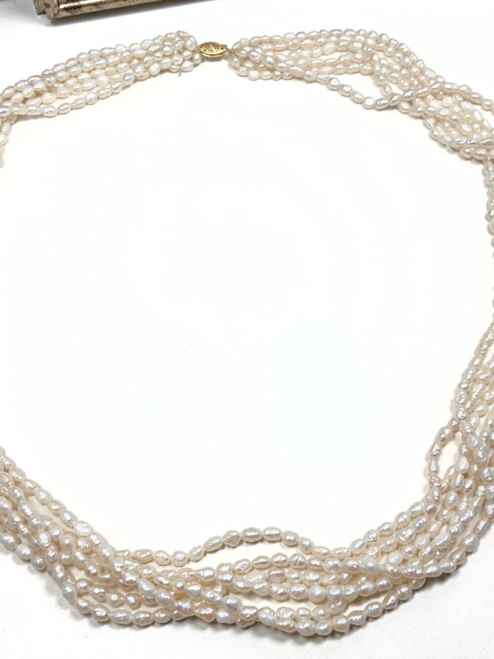 14k Solid Yellow Gold Genuine Freshwater Pearl Multi Strand Necklace (24.5 inch)
